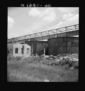 Large turpentine still and processing plant near Valdosta, Georgia. This represents industrialization of the turpentine process and forecasts the decline of small processors with their stills in the woods. Farmers will do their own chipping and dipping in the future and deliver the raw gum to the plants of this type. Now they lease their trees to the small processor