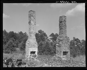 Standing chimneys of an old plantation house. Georgia