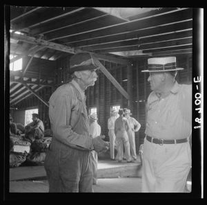 Each farmer follows his tobacco in the warehouse to learn what price it brings at auction. Douglas, Georgia