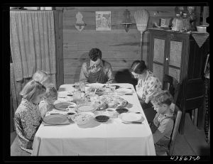 Smith family saying grace at the afternoon meal. Carroll County, Georgia (see general caption)