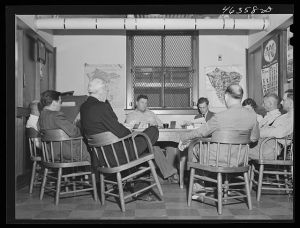 A meeting to discuss defense and agricultural problems being held at the county agents office in Greensboro, Greene county, Georgia