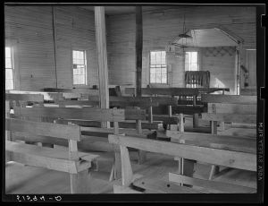 Interior of old church also used for school. Flint River Farms, Georgia