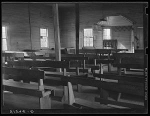 [Untitled photo, possibly related to: Interior of old church also used for school. Flint River Farms, Georgia]