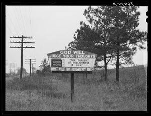 Religious sign on highway between Columbus and Augusta, Georgia indicating a revival of interest in religion