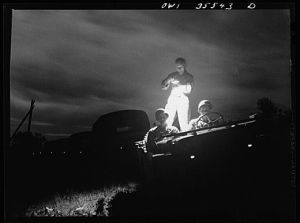 Robins Field, Warner Robins, Georgia. Convoy of trucks belonging to the Air Service Command practicing movement during a blackout