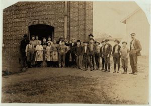 Noon hour, King Mfg. Co., Augusta, Ga. We had not seen these children when we were shown through the mill. See photos 500 to 509. Jan. 14, 1909. Location: Augusta, Georgia.