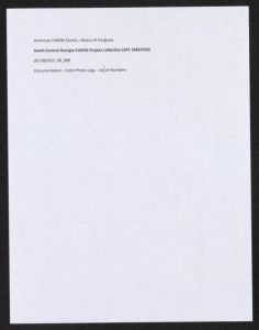 Documentation -- Color Photo Logs -- Lists of Numbers
