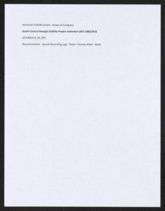 Documentation -- Sound Recording Logs -- Reels -- Thomas Adler -- Reels