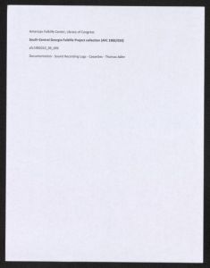 Documentation -- Sound Recording Logs -- Cassettes -- Thomas Adler