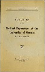 Bulletin of the Medical Department of the University of Georgia, 1924-1925