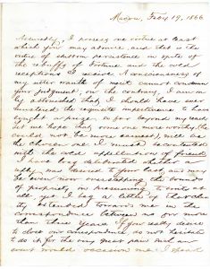 Letter from Eugene Mitchell to [Chloe Lewis?], Feb. 19, 1866