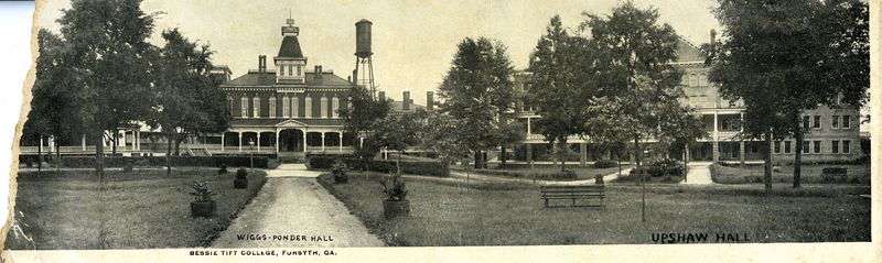 Ponder and Upshaw Halls postcard, Tift College, Forsyth, Georgia