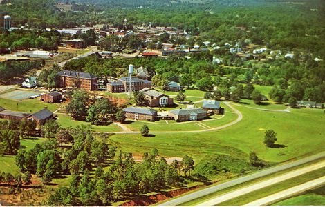 Campus aerial view postcard, Tift College, Forsyth, Georgia