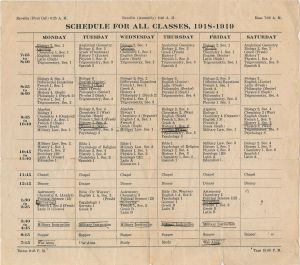 Schedule for All Classes, 1918-1919