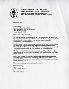 Fan Mail to Ken Medema from a Mother and Daughter in Texas