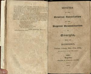 Minutes of the General Association of the Baptist Denomination in Georgia [1825]