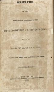 Minutes of the Thirty-Fourth Anniversary of the Baptist Convention of the State of Georgia [1856]