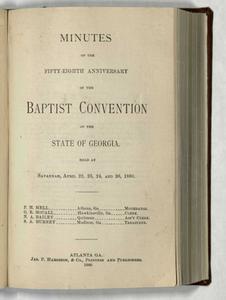 Minutes of the Fifty-Eighth Anniversary of the Baptist Convention of the State of Georgia [1880]
