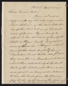 Letter to "Dear Cousin Kate," 1901, regarding land in Glynn County