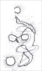 Drawing from sketchbook dated September, 2000, black pen and ink sketches