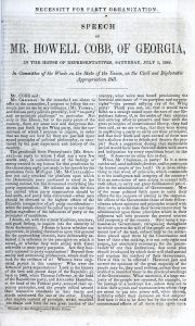 Necessity for party organization; speech of Mr. Howell Cobb, of Georgia, in the House of Representatives, Saturday, July 1, 1848, in Committee of the Whole on the State of the Union, on the civil and diplomatic appropriation bill