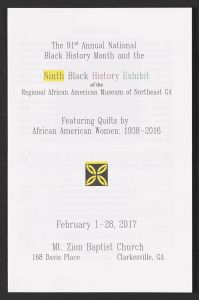 Program for the 91st Annual National Black History Month and the Ninth Black History Exhibit of the Regional African American Museum of of Northeast GA, February 1-28, 2017