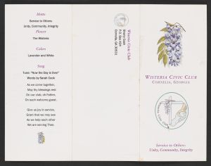Brochure for the Wisteria Civic Club, Cornelia, Georgia