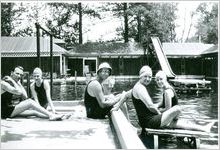 Photograph of Franklin Delano Roosevelt and friends relaxing at the public pool, Georgia Warm Springs Foundation, Warm Springs, Meriwether County, Georgia, 1930-1940?