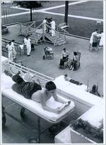 Photograph of young patients receiving outdoor therapy at the Georgia Warm Springs Foundation, Warm Springs, Meriwether County, Georgia, 1950-1960?