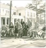 Photograph of a group of young patients posing for the camera while playing shuffleboard at the Georgia Warm Springs Foundation, Warm Springs, Meriwether County, Georgia, 1937-1947?
