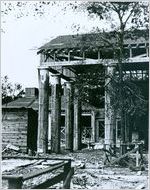 Photograph of the Georgia Hall porte-coch&egrave;res under construction at the Georgia Warm Springs Foundation, Warm Springs, Meriwether County, Georgia, 1933