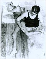 Photograph of a woman receiving physical therapy treatment in the pool at the Georgia Warm Springs Foundation, Warm Springs, Meriwether County, Georgia, 1930-1940?