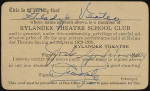 1929 Rylander Theatre school club card