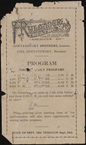 Rylander Theatre programs September 19th through September 24th, 1927
