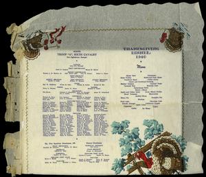 1940 Troop A Thanksgiving Menu Napkin