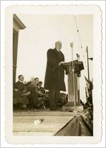 Photograph of congressman Prince Preston onstage at Sylvania Centennial celebration, Sylvania, Georgia, 1947
