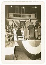 Photograph of Reverend Richard Allmon addressing the crowd at Sylvania Centennial celebration, Sylvania, Georgia, 1947