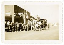 Photograph of a horse-drawn carriage in parade, Sylvania, Georgia, 1947