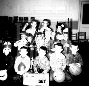 CEA Kindergarten students with guns and basketballs