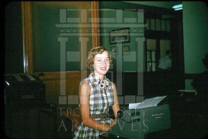 Worthy, Peggy at typewriter
