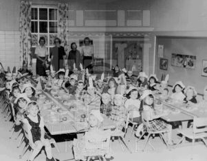 CEA Kindergarten students and staff at a Thanksgiving party