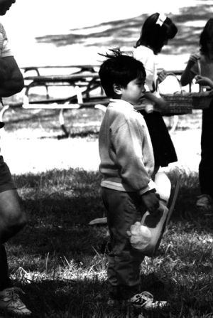 Unidentified child at Easter egg hunt