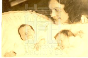 Katherine Manget with twins, Jane and Anne