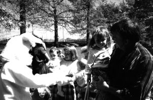 Easter Bunny at the Easter egg hunt