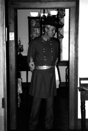 Man dressed in a Confederate uniform at Coleman Library