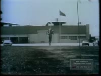 MAN WITH ROCKET PACK ON HIS BACK DEMONSTRATES FLYING ABILITY WITHOUT A VEHICLE (1961)