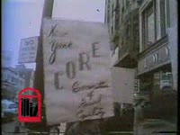 WSB-TV newsfilm clip of picketers from the Congress of Racial Equality outside of an F.W. Woolworth store and a S.H. Kress store demonstrating in support of the North Carolina student sit-ins, in New York, New York, 1960 February 13