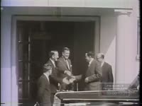Series of WSB-TV newsfilm clips of Secretary of State Christian Herter and Russian Minister of Foreign Affairs Andrei Gromyko leaving a meeting in Geneva, Switzerland, 1959 June 17