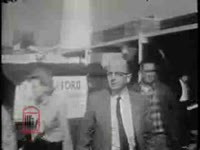 WSB-TV newsfilm clip of Lester Maddox pushing African Americans away from his cafeteria with an ax handle, Atlanta, Georgia, 1965 January 29