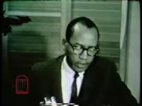 WSB-TV newsfilm clip of state senator Leroy Johnson speaking about racial tensions over school desegregation following a fact-finding mission to Crawfordville from Atlanta, Georgia, 1965 October 4